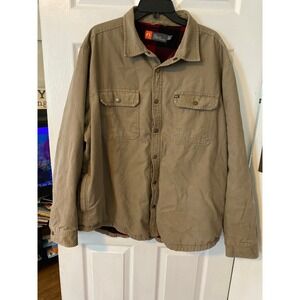 The American Outdoorsman Mens XXL Tan Canvas Fleece Lined Buffalo Plaid Shacket
